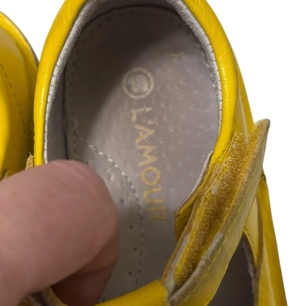 L’Amour Canary Yellow Alix Mary Jane wedge shoes size 10